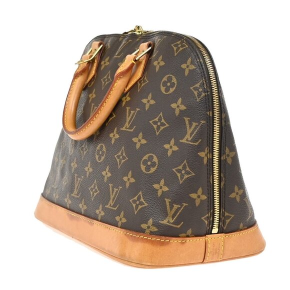 LOUIS VUITTON LV Logo Alma Hand Bag Monogram Leather Brown France M51130 85EF171 - Picture 4 of 16